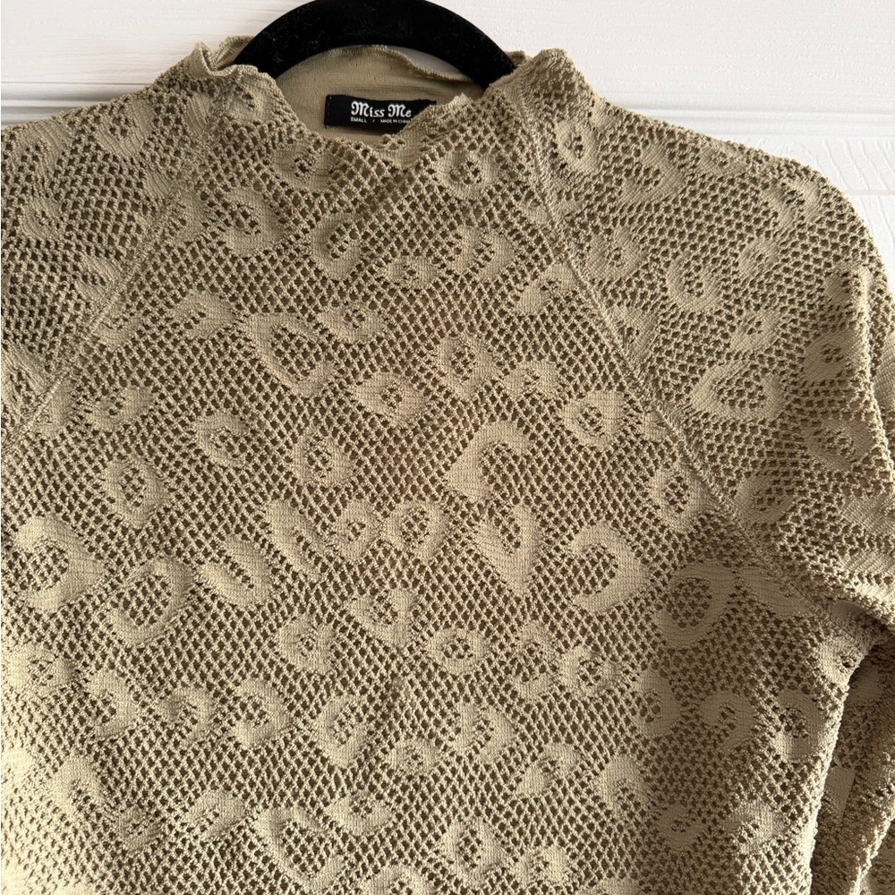 Miss Me Beige Leopard Mesh Long Sleeve Top - Picture 2 of 4
